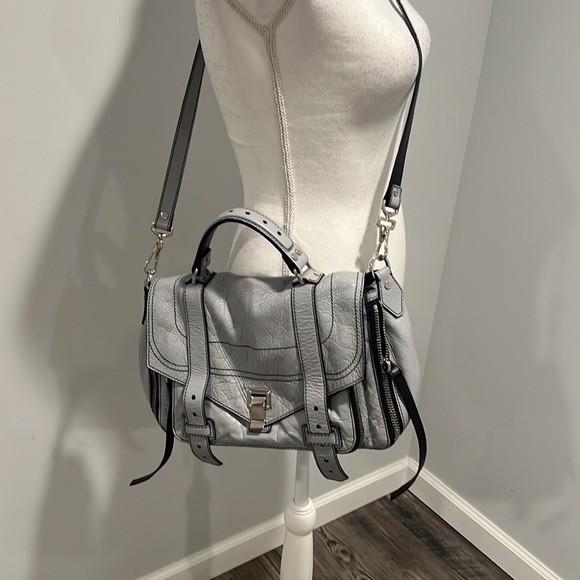 Proenza Schouler PS1 Zip Paper Lambskin Leather Dove Grey Shoulder Bag - Picture 11 of 16